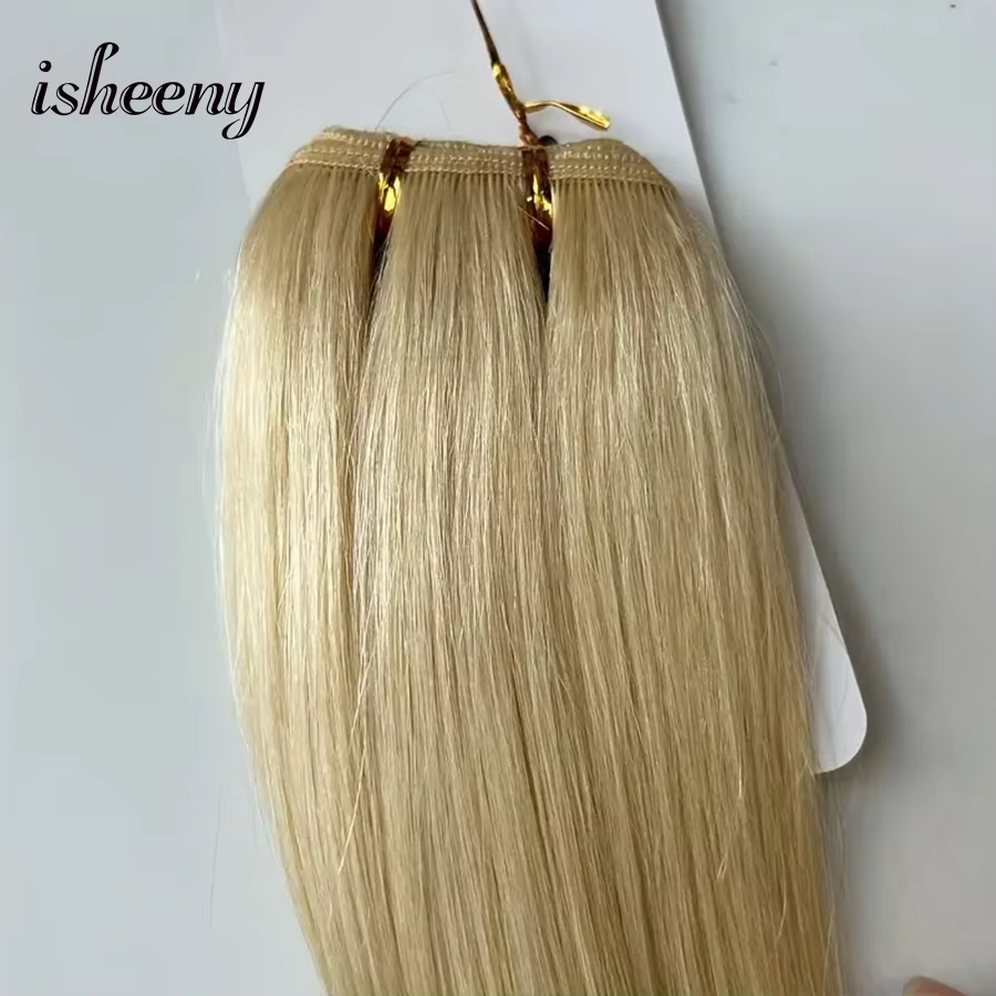 Extensions de cheveux humains blonds méchés, trame double, 12-22 pouces, 50g/lot, pour femmes