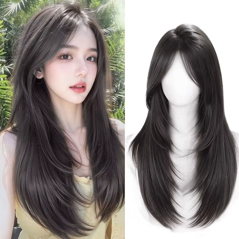 LUPU 24 pouces perruques cheveux noir perruque synthétique noir cheveux longs raides avec couches na