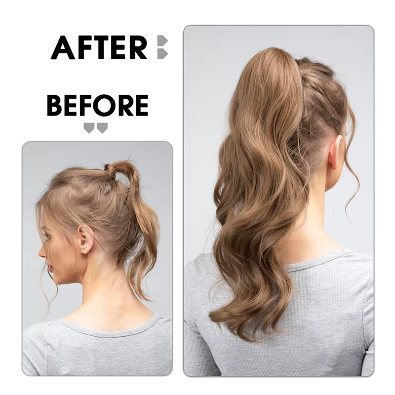 Extension capillaire synthétique longue et ondulée, queue de cheval bouclée à Clip, faux postiche en