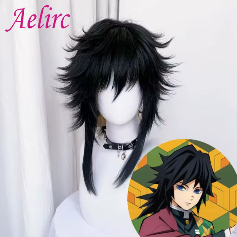 Perruque de Cosplay Demon Slayer Tomioka Giyuu, perruque synthétique longue et lisse, perruque en Fi