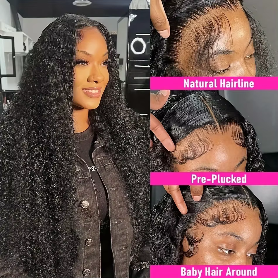 Perruque en cheveux humains couleur naturelle Deep Wave, densité 200, avec dentelle frontale HD 13x4