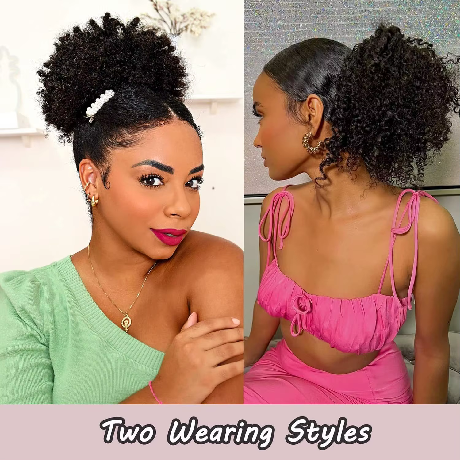 Extension de queue de cheval synthétique Afro bouffante avec cordon de serrage pour femmes noires, c