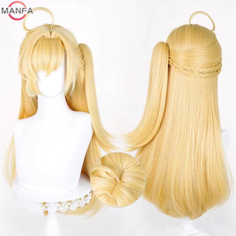 Perruque de Cosplay Cissia de haute qualité, cheveux longs dorés, perruques synthétiques résistantes