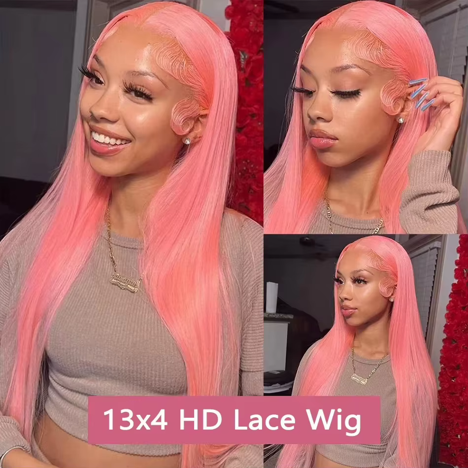 30 36 pouces 13x4 rose dentelle avant perruque cheveux humains 13x6 droite Hd dentelle frontale perr
