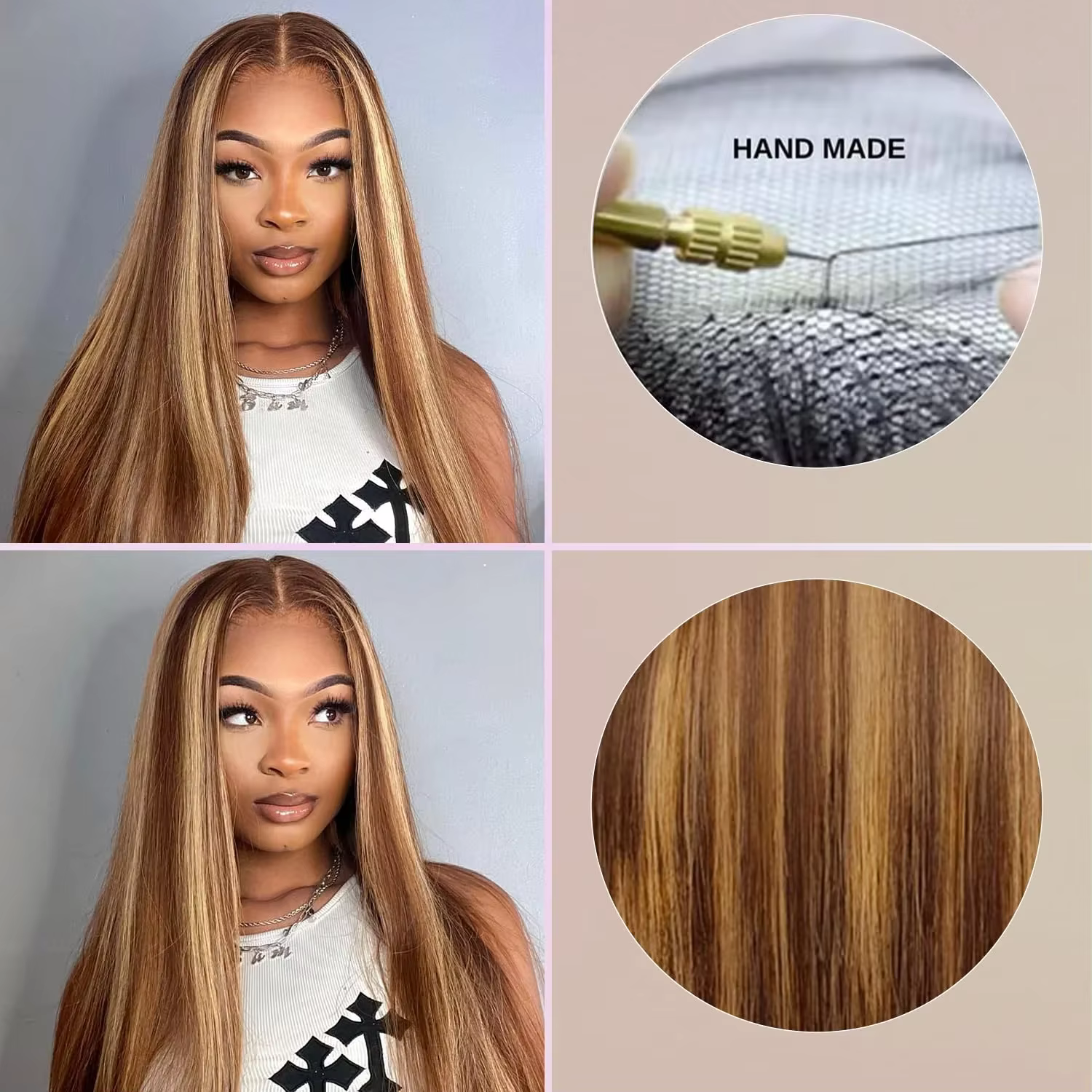 Perruque Lace Front Wig lisse HD, 30 pouces, blond miel ombré, densité 180%, 13x4, à reflets, pour f