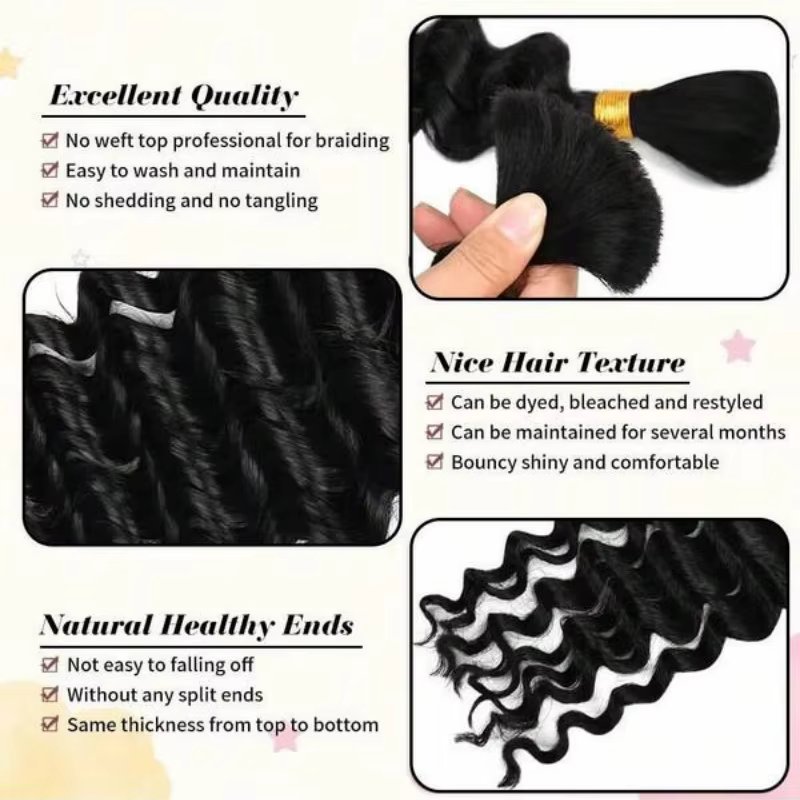 Cheveux humains en vrac pour tressage 2 paquets vague profonde Extensions de cheveux humains tressag