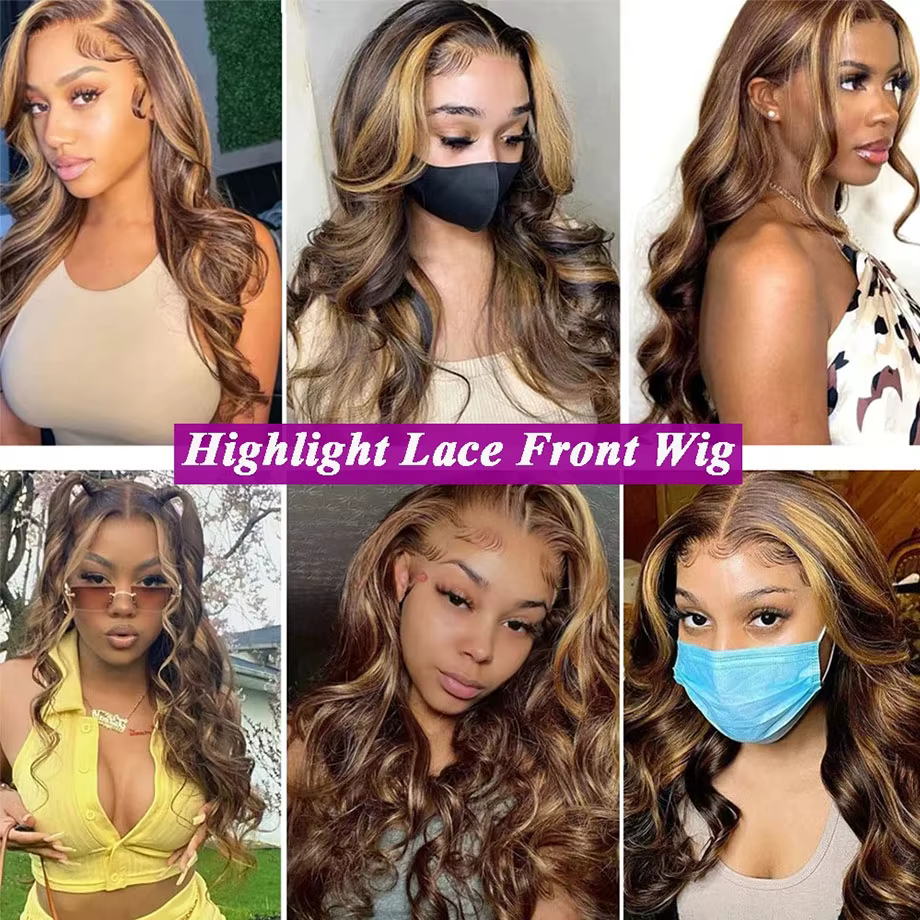 Perruque Lace Front Coroled 30 pouces avec mèches, perruques frontales HD 13x6 en dentelle, cheveux