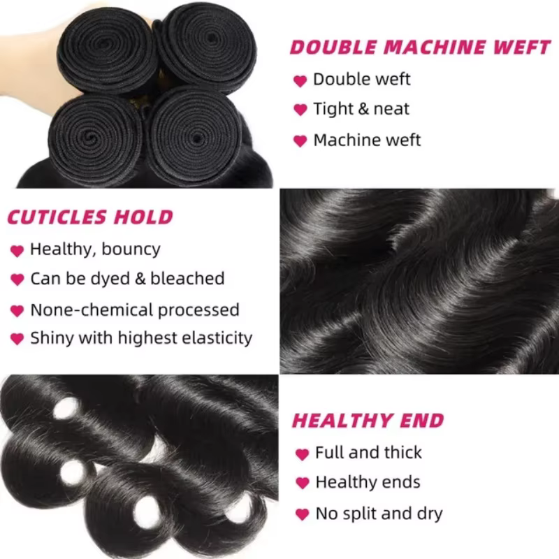 Extensions de cheveux humains naturels brésiliens vierges non traités 12A, ondulés, 42 pouces, noirs