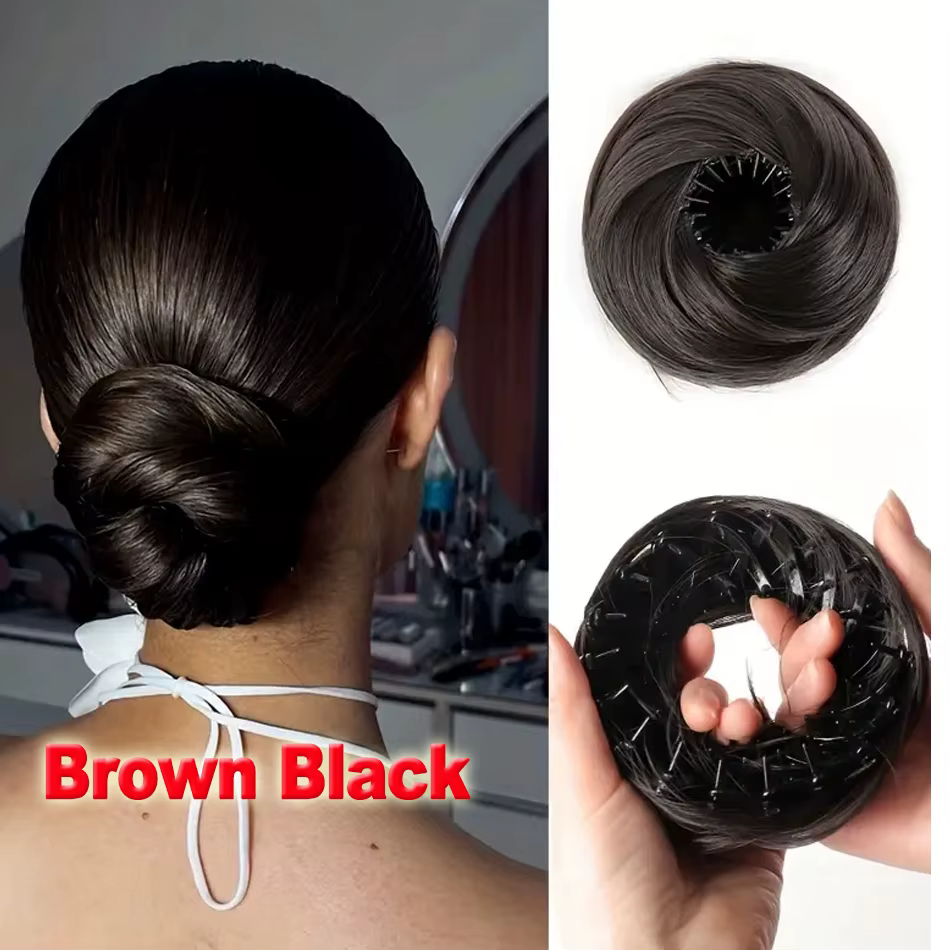 Chignon synthétique magique de 4 pouces, avec Clips élastiques circulaires, perruque de cheveux liss