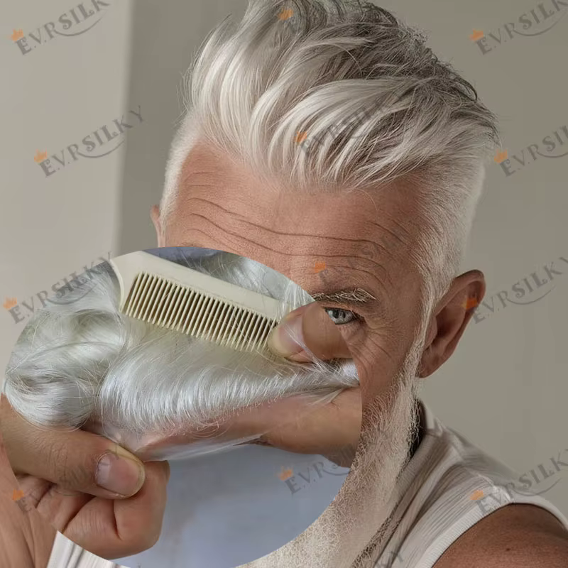 100% cheveux humains 80 densité naissance des cheveux naturelle 0.02mm Base de peau complète hommes 