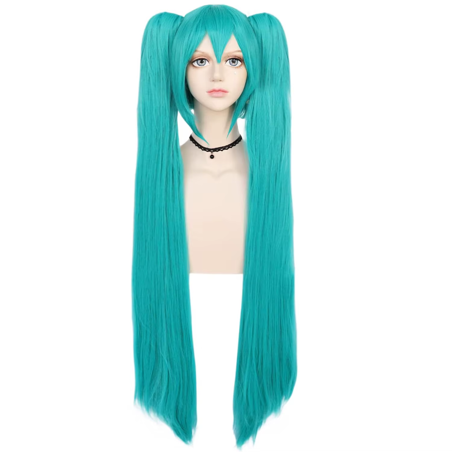Perruque verte synthétique Cosplay vert sarcelle perruque Double queue de cheval perruque longue per