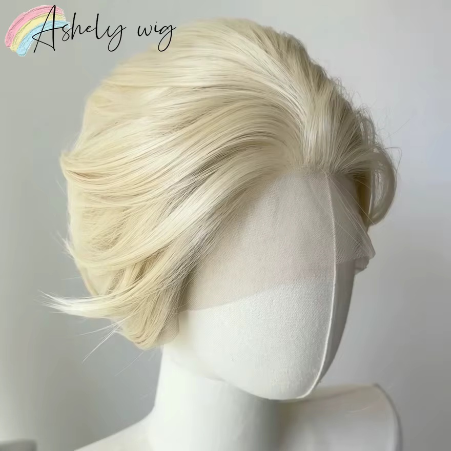 Perruque Lace Front Wig synthétique courte Blonde pour hommes, 13x4, cheveux de haute qualité, plusi