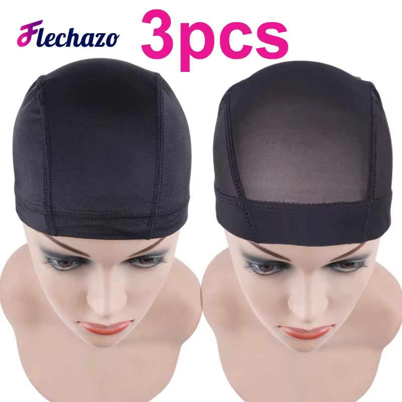 Bonnets de perruque sans colle pour femmes, 3 pièces, bonnet de perruque en maille noire pour la fab