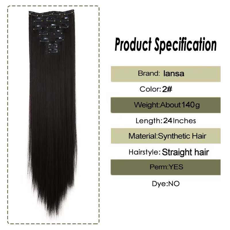LANSA 7Clips longue droite synthétique pince sur Extensions de cheveux Cheveux pince Naturel haute t