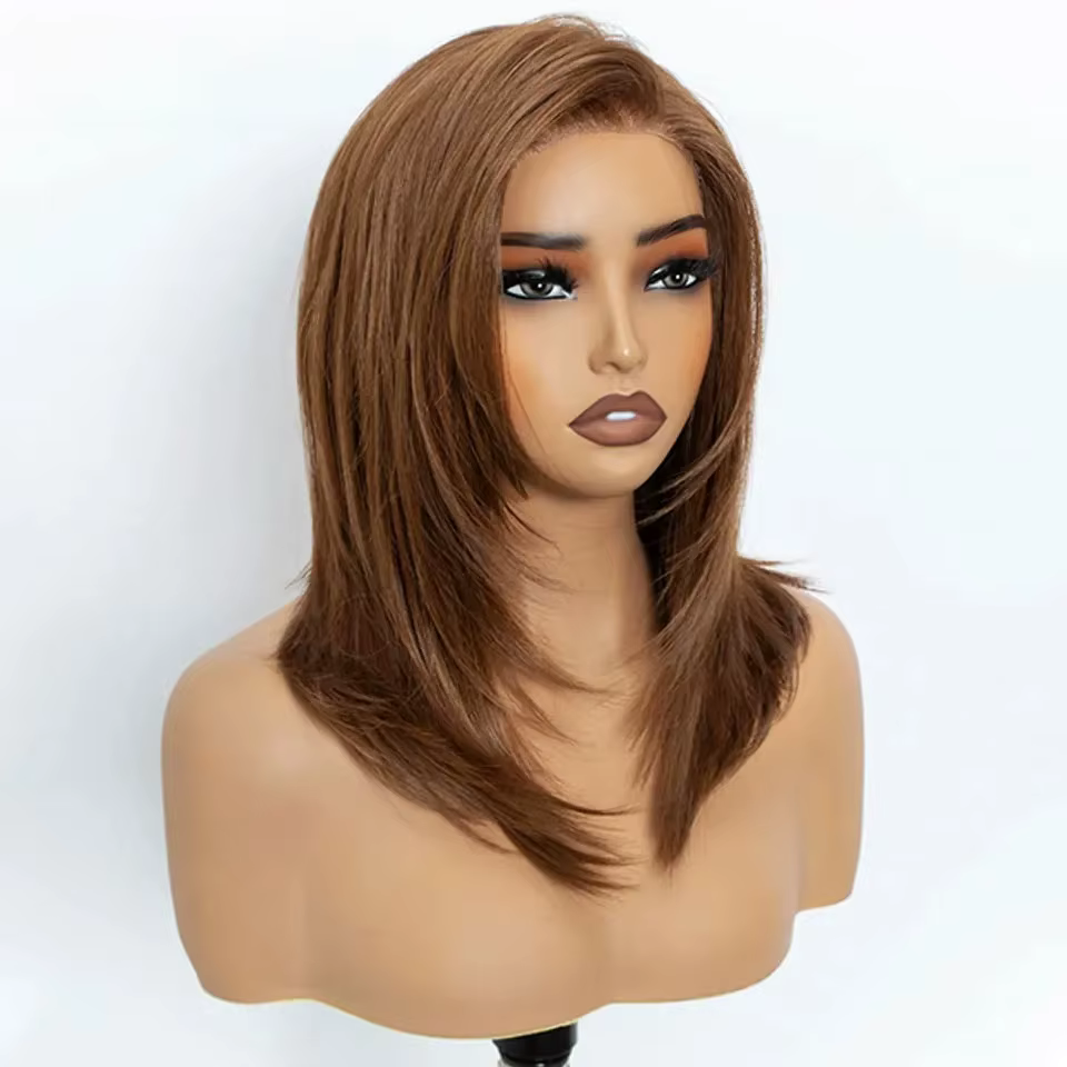 Perruque Lace Front Synthétique Noble 13X3, coupe Bob, avec raie libre, pré-épilée, 16 pouces, lisse