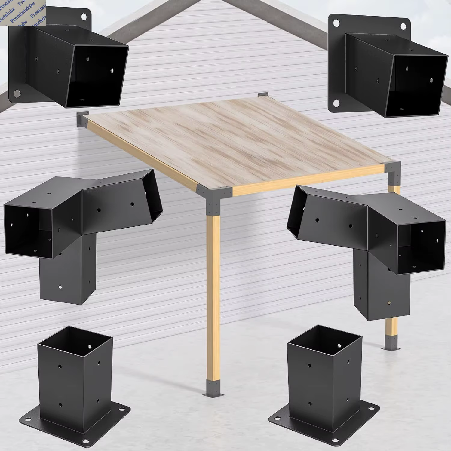 Heavy 15 °   Kit de supports pour pergola à toit incliné pour bois carré de 90*90 mm