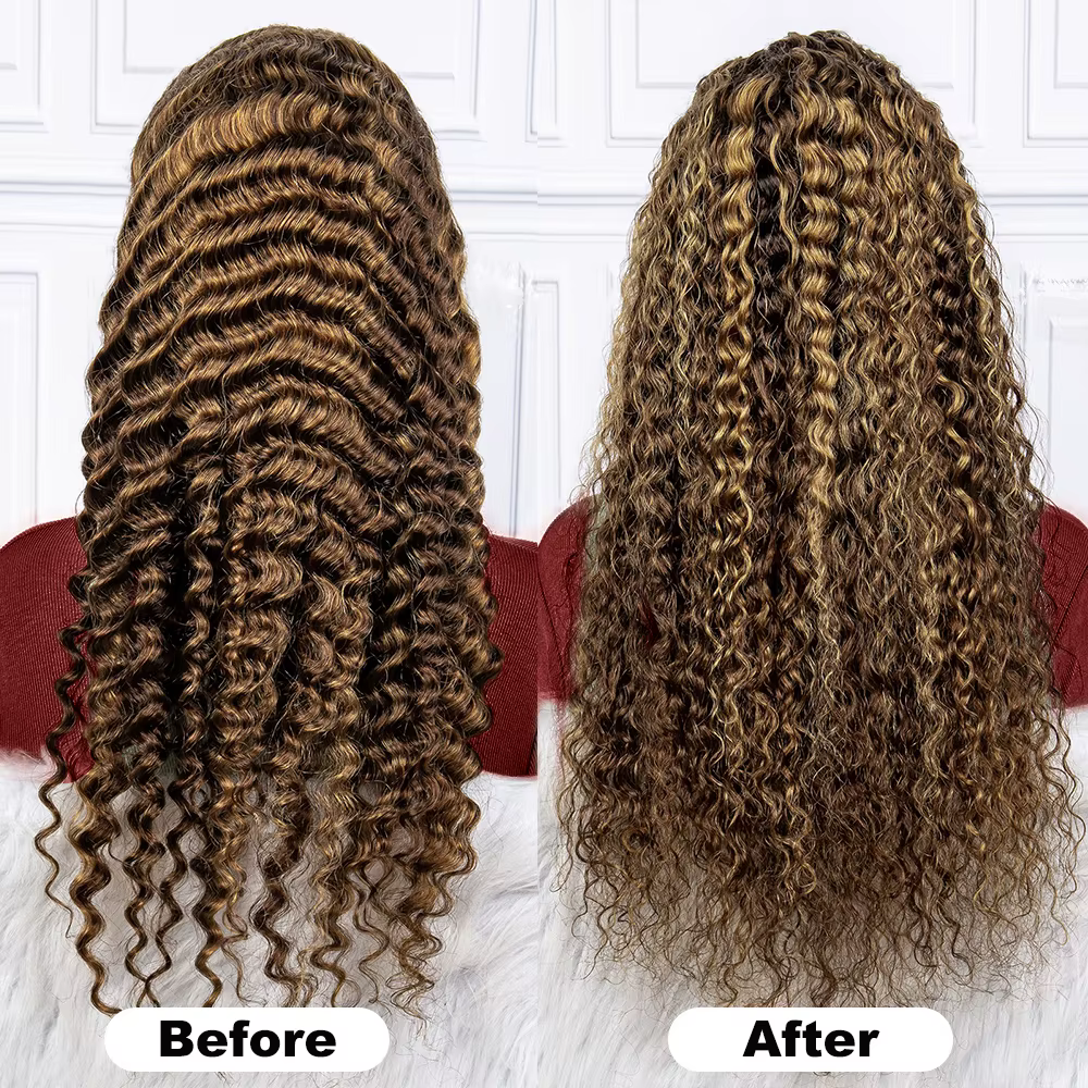 Perruque Full Lace Wig sans colle naturelle Remy, cheveux bouclés, balayage piano ombré, 13x6 HD, 13