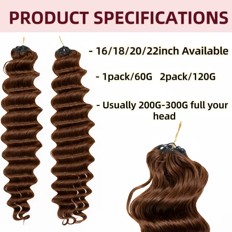 Miracle Knots 12A Deep Wave Crochet Human Hair Pre-Separated # 4 extensions de cheveux tressées au c