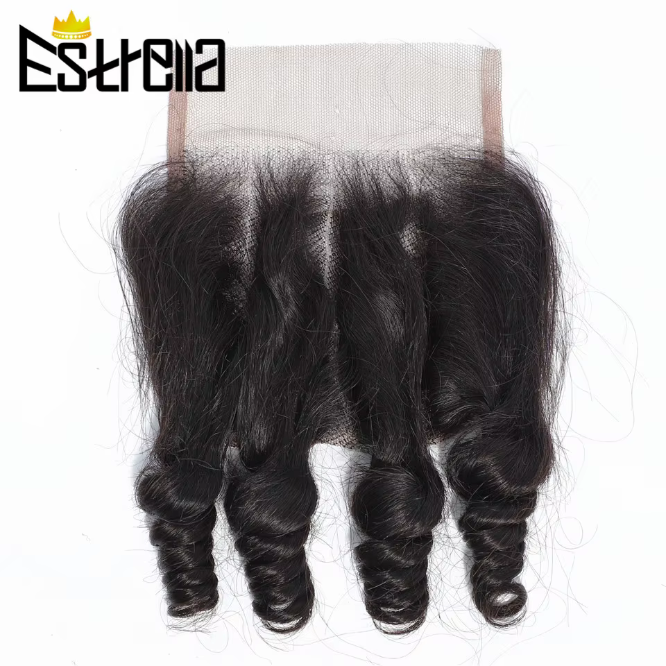 Mèches Brésiliennes Naturelles Bouclées avec Closure, Cheveux Humains, Rebondissants, 4x4, 3 Lots