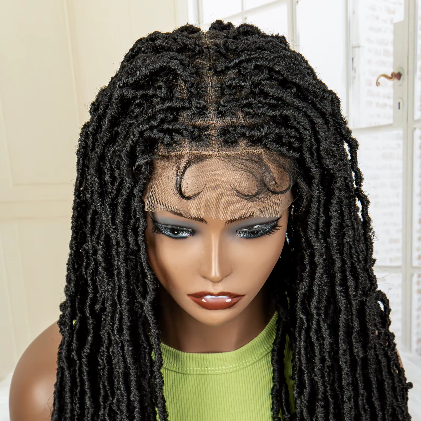 36 pouces couleur rouge Super longue synthétique pleine dentelle tresses perruques Locs Dreadlock bo