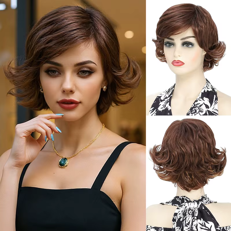 Perruque pour femmes, style tête complète naturelle, cheveux bouclés, cheveux courts bouclés, couver