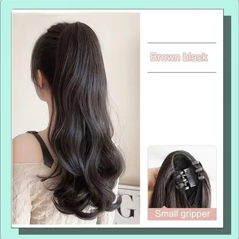 Extensions capillaires synthétiques longues et lisses à Clip pour queue de cheval, 50cm, résistantes