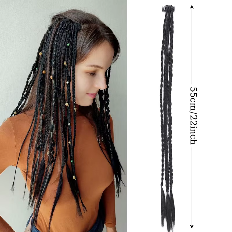 1 pièce Extension de cheveux tressée à clipser, postiche synthétique tressé de 22 pouces, 3 tresses