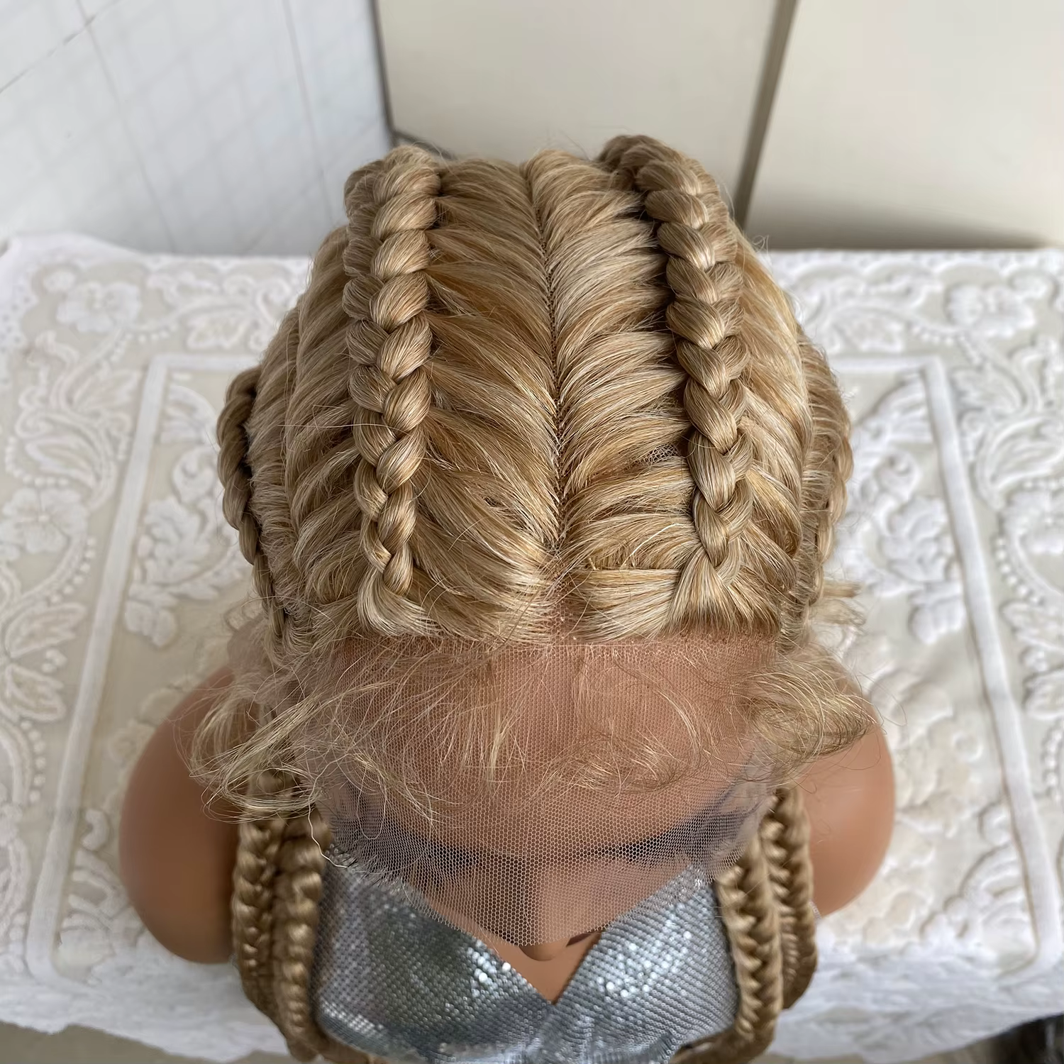 Perruque Lace Front Wig synthétique tressée avec cheveux de bébé, 32 pouces, 4 tresses Cornrow torsa