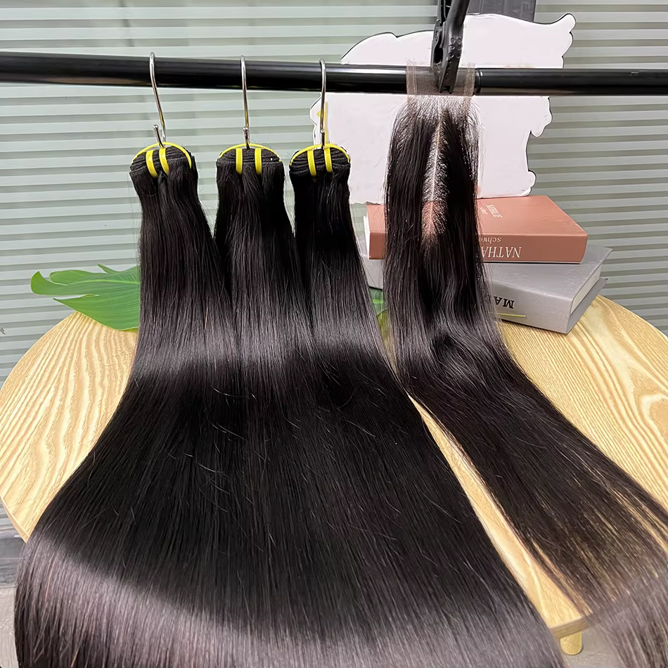 Paquets droits avec 2x6 HD fermeture à lacets Invisible cheveux humains couleur naturelle Extensions