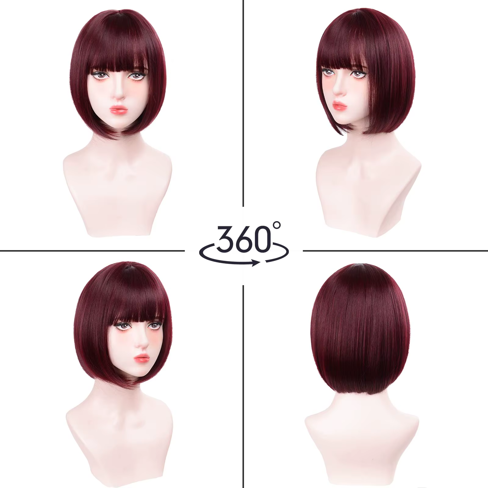 Perruque synthétique Bob rose cheveux courts et raides avec frange multicolore Halloween cosplay usa
