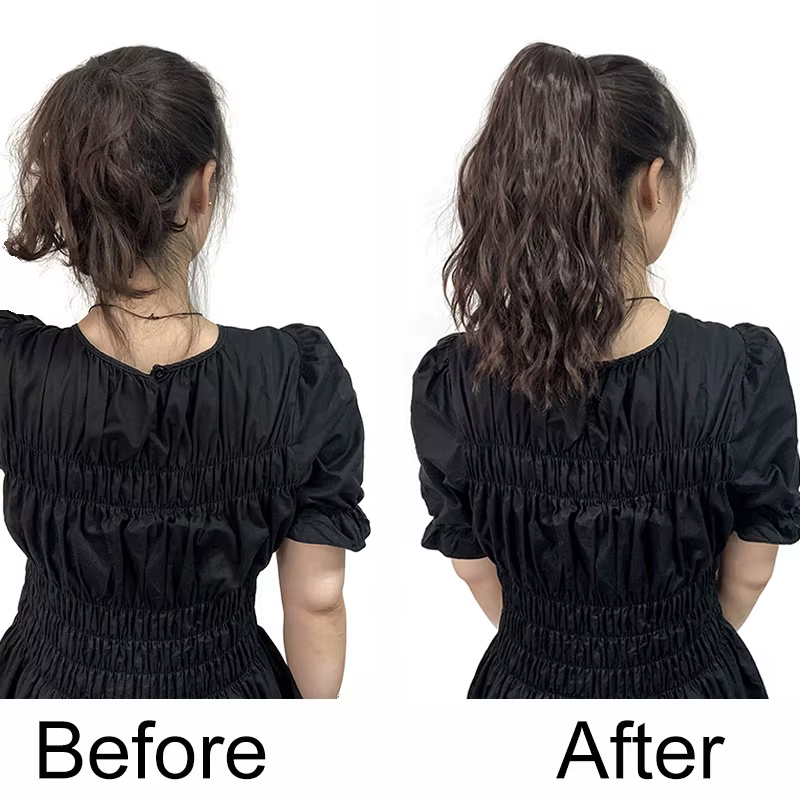 Extension capillaire synthétique courte bouclée de 14 pouces, postiche moelleuse à Clip pour queue d