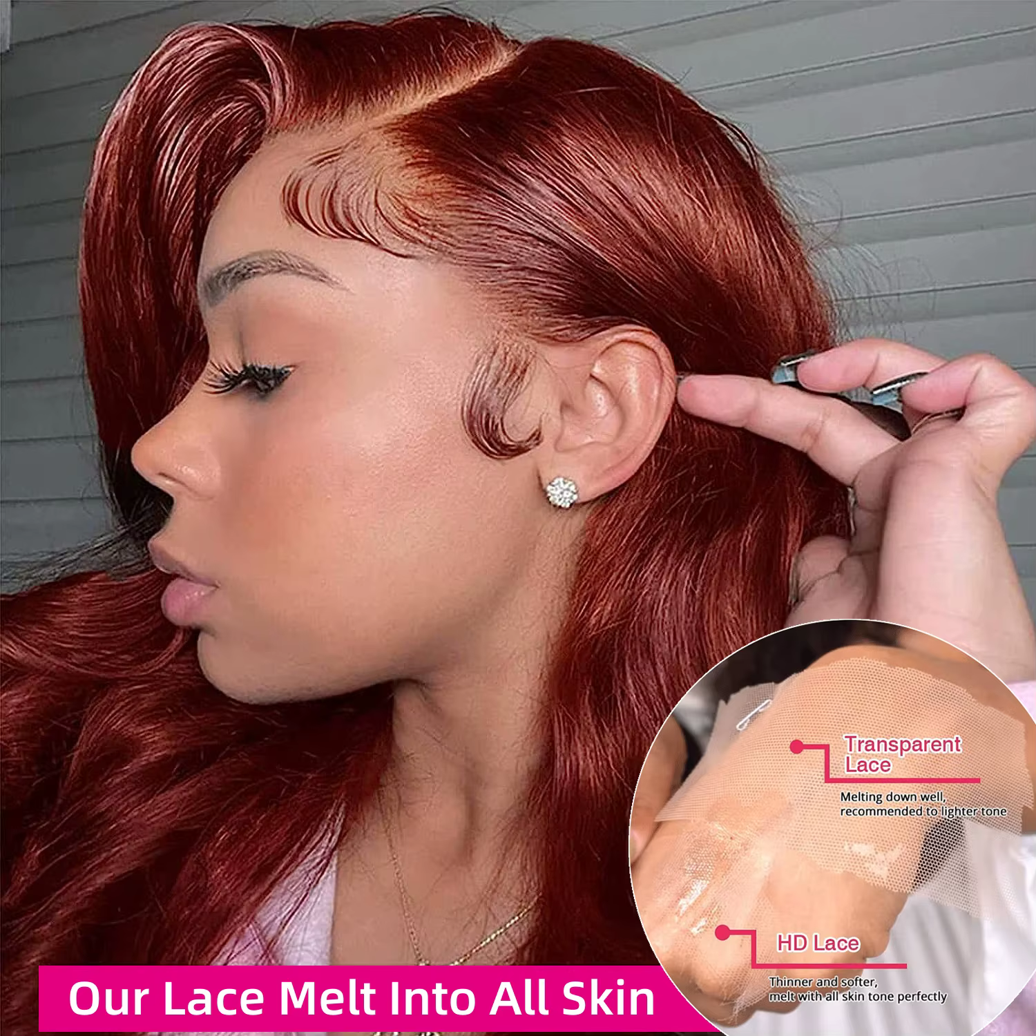 Perruque Lace Frontal Wig brésilienne naturelle, cheveux lisses, brun rougeâtre, 13x6 Hd, pre-plucke