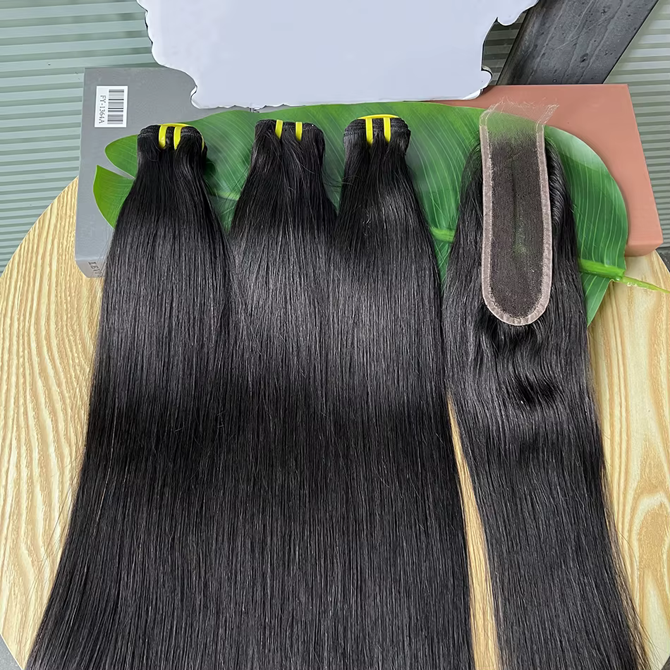 Paquets droits avec 2x6 HD fermeture à lacets Invisible cheveux humains couleur naturelle Extensions
