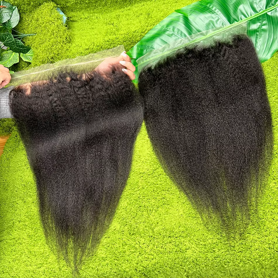Cheveux humains lisses crépus 13x6 HD Lace Frontal # Cheveux humains vierges bruts, couleur naturell