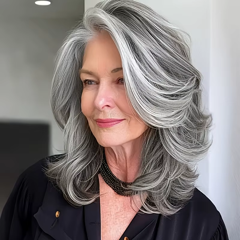 Perruque synthétique courte ondulée gris argenté pour femme, parfaite pour un usage quotidien