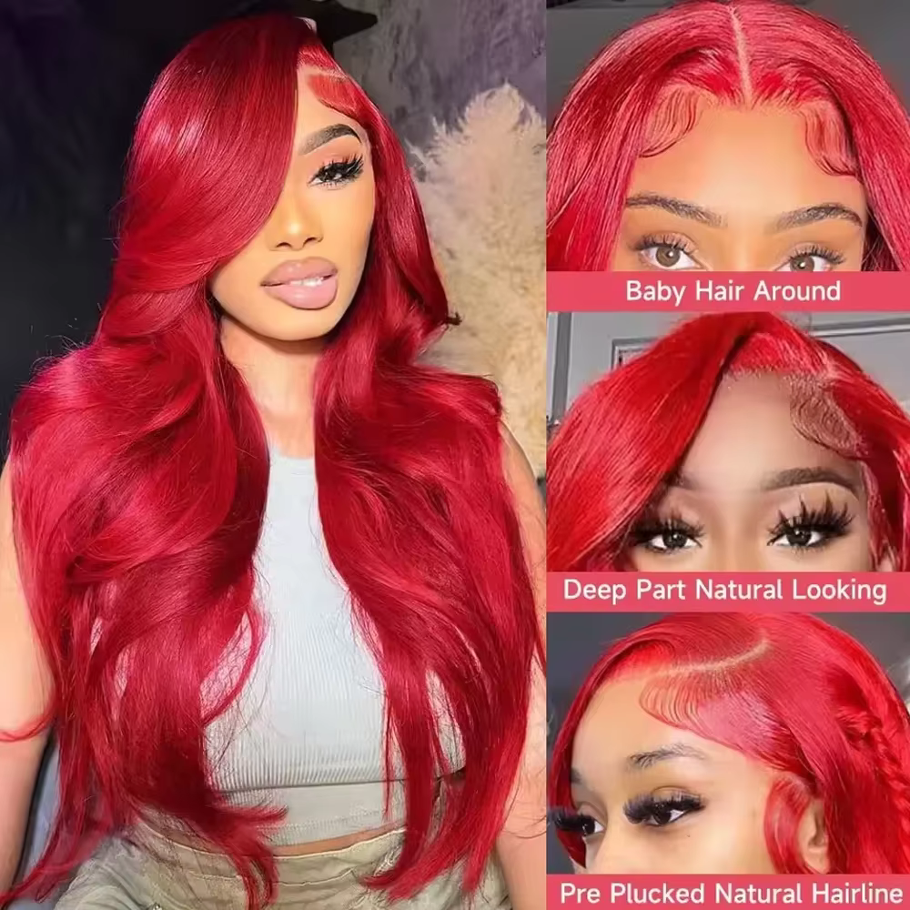 Perruques de cheveux humains brésiliens Body Wave rouge vif, frontales en dentelle HD 13x6 13x4, pré