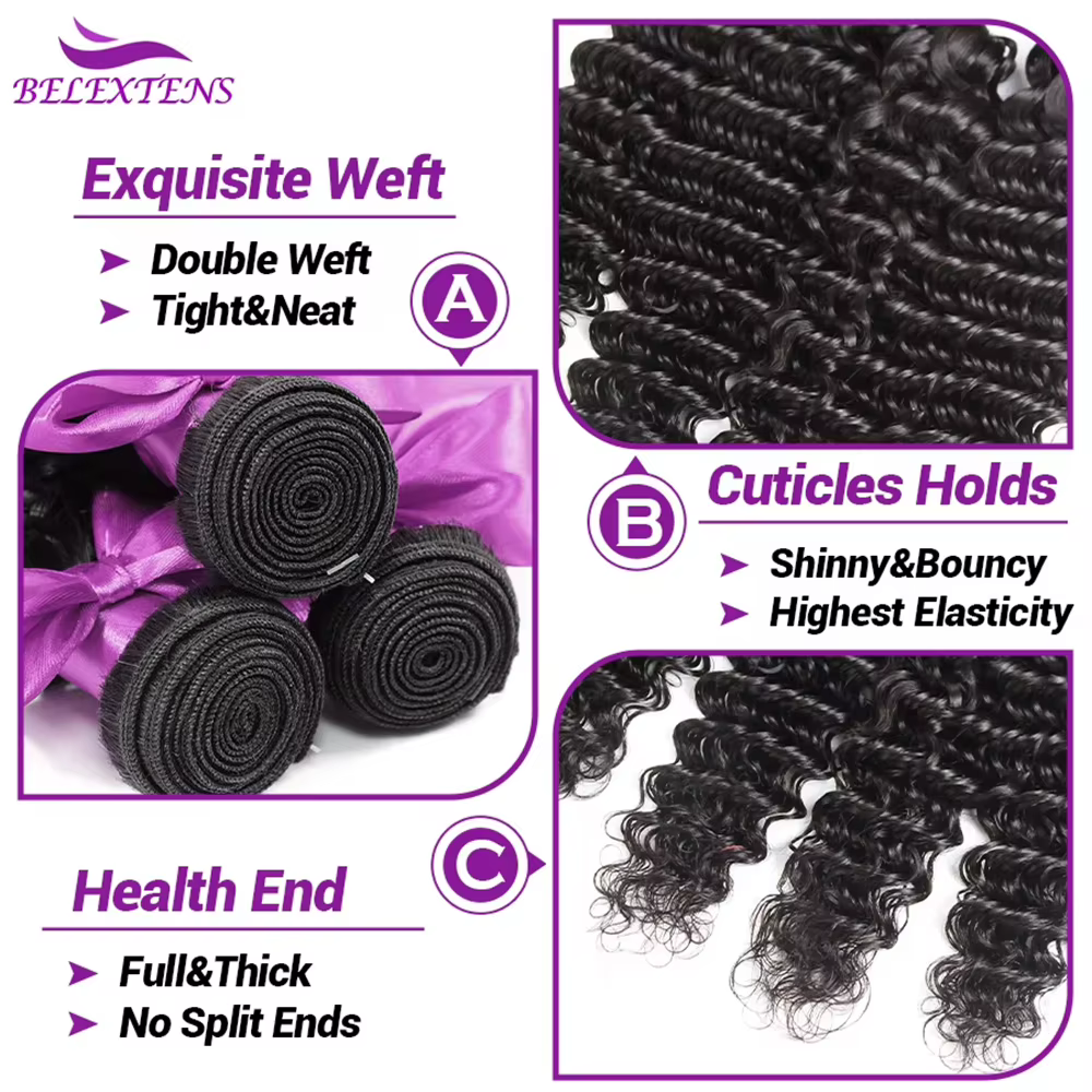 Deep Wave Mèches Avec Closures Deep Wave Tissage Avec Closure 4x4 Closure Tissage Bresilien Deep Cur