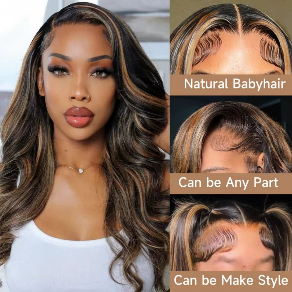 Perruque Lace Front Wig Body Wave Naturelle à Reflets Ombré 1B/30, 13x6, 13x4, Transparente, pour Fe