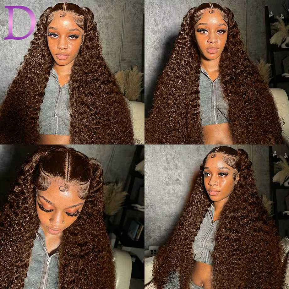 Dialola Perruques Cheveux Humains Brunes Couleur Chocolat Marron Caramel Boucles Dentelle HD 13x6 Pe