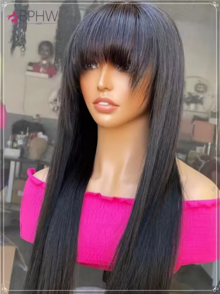Perruque droite perruques brésiliennes 100% cheveux vierges perruques de cheveux humains avec frange