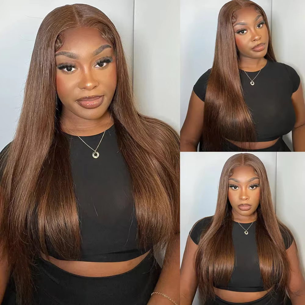 40 pouces chocolat brun droite dentelle frontale perruques 250 densité droite perruques de cheveux h