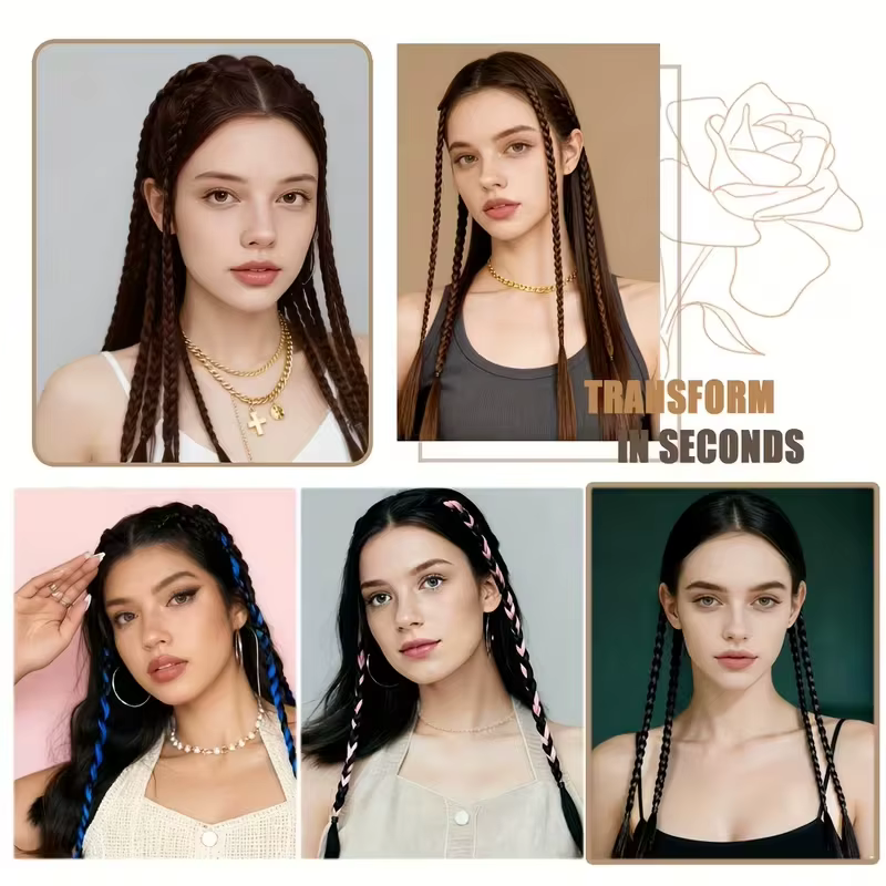 20 pouces synthétique 2 pièces Y2K Style cheveux longs raides Mini tresse haute température fibre co