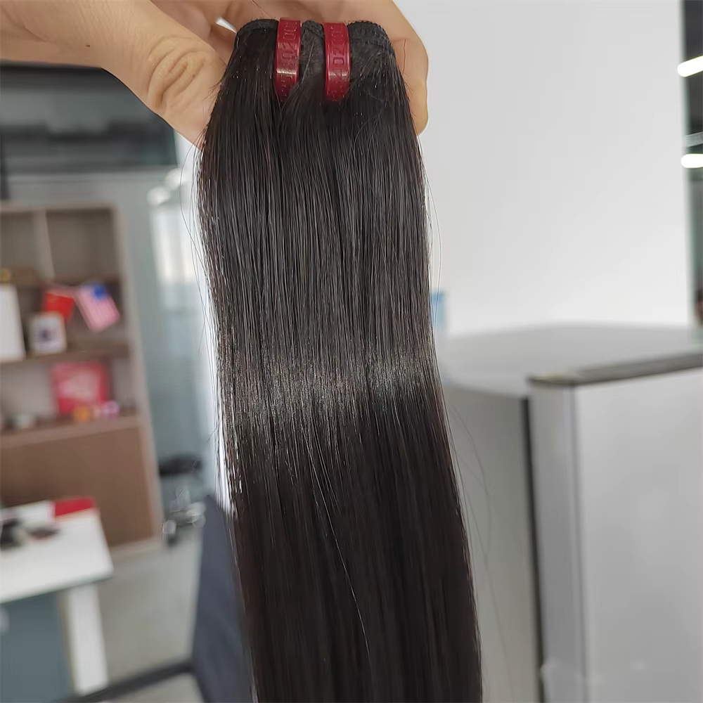 20A vietnamien Super Double os dessiné paquets de cheveux raides avec 2x6 fermeture couleur naturell