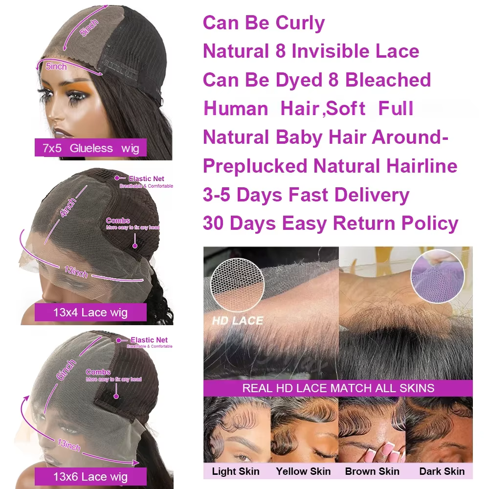250% vague de corps 13x6 HD dentelle frontale perruque courte Bob perruques sans colle cheveux humai