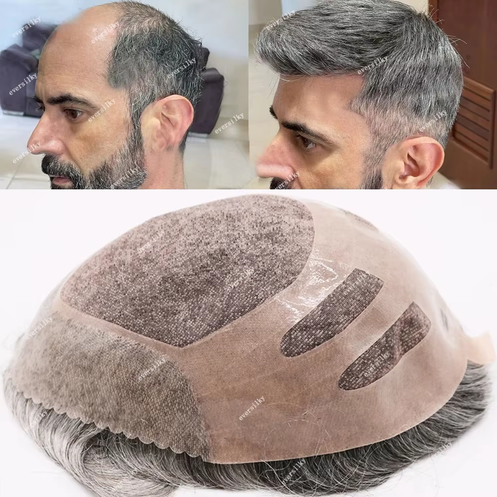 Durable NPU Bond 100% cheveux humains hommes nouvelle toupet Fine Mono Base avec PU gris prothèse na