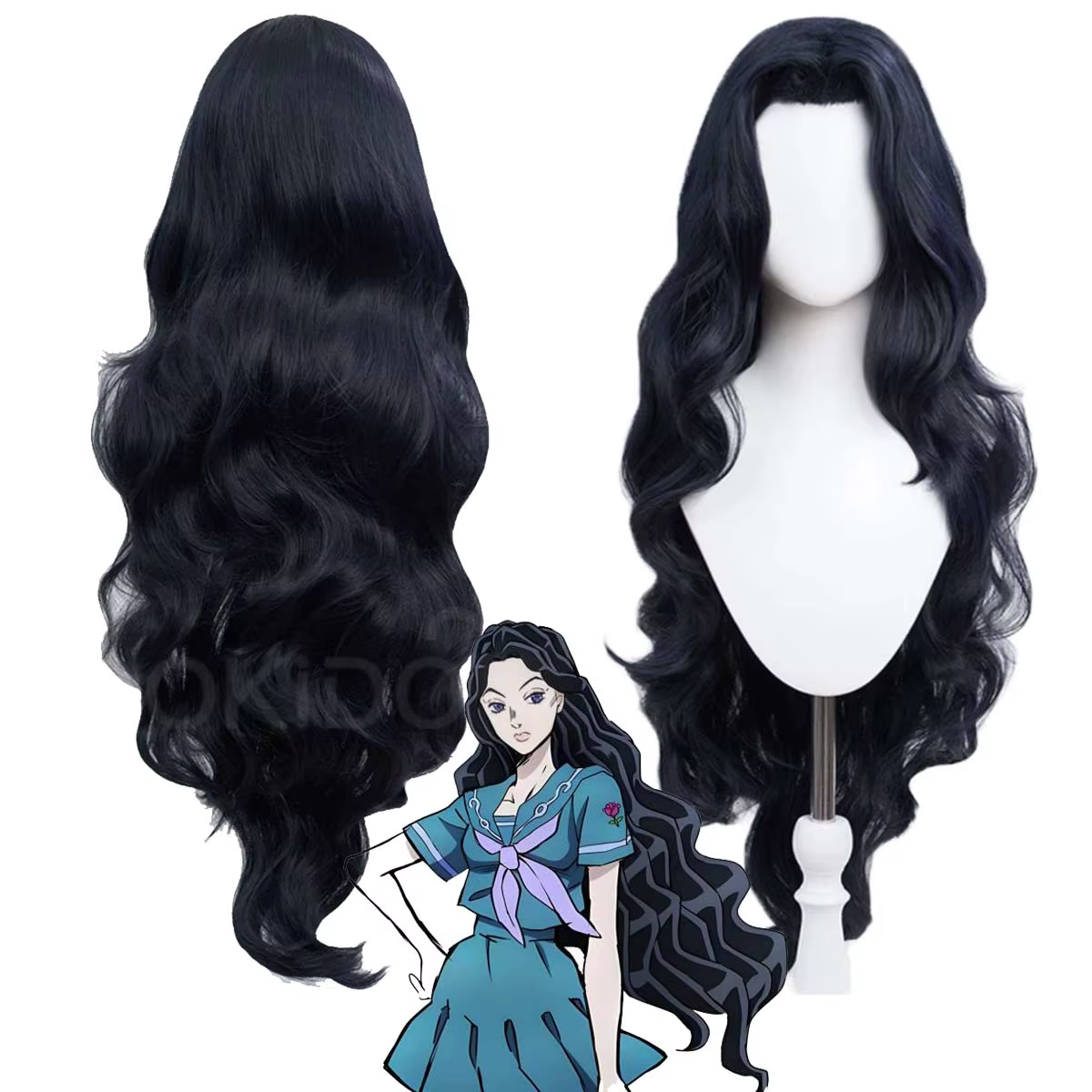Perruque synthétique longue noire bouclée résistante à la chaleur pour femmes, JoJo's Bizarre Cospla