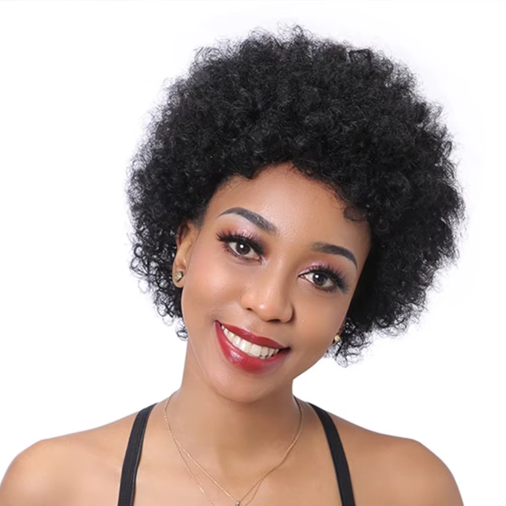 Perruque Afro crépue bouclée vague 150% densité 6 pouces coupe lutin Afro crépus bouclés perruque de
