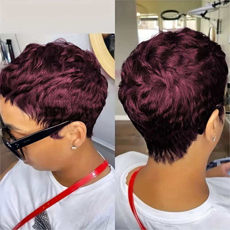 Perruque courte coupe lutin cheveux humains pour femmes perruques fabriquées à la Machine avec frang