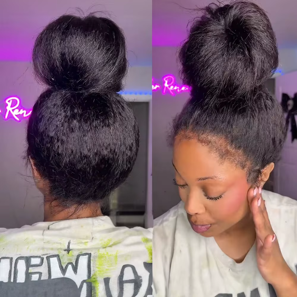 250% Kinky Straight Perruque Yaki Sans Colle 360 Natural Yaki Straight Wig Invisible Sangle Perruque