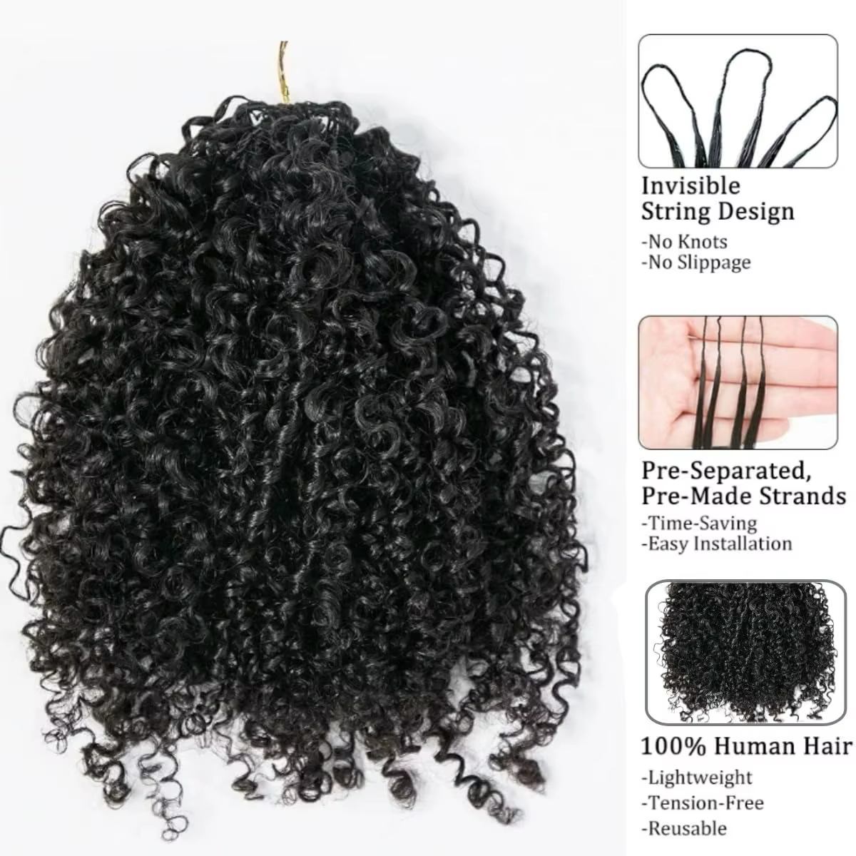 Extensions de cheveux humains au Crochet en plumes, boucles Pixie sans nœuds, légères, pré-separées 